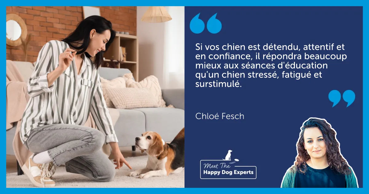 Une femme utilise une friandise pour apprendre à son chien à se coucher.